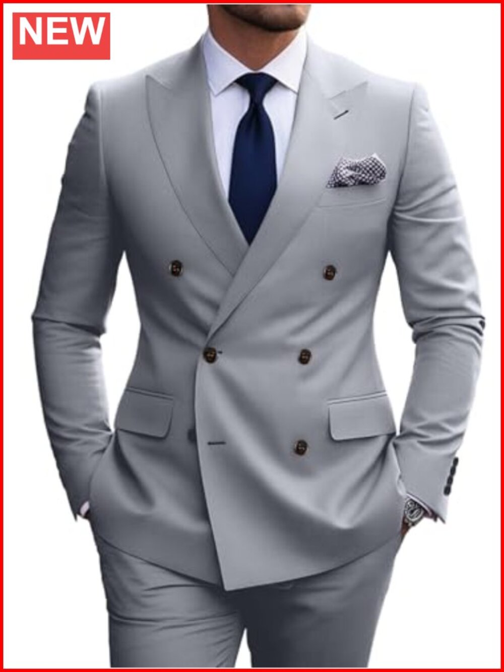 Men's Slim Fit 2 Piece Double Breasted Suit Set for Wedding Prom